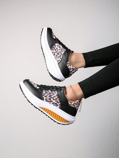 Stylish Leopard Print Athletic Sneakers with Thick Sole - Women's Platform Running Shoes