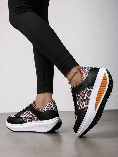 Stylish Leopard Print Athletic Sneakers with Thick Sole - Women's Platform Running Shoes