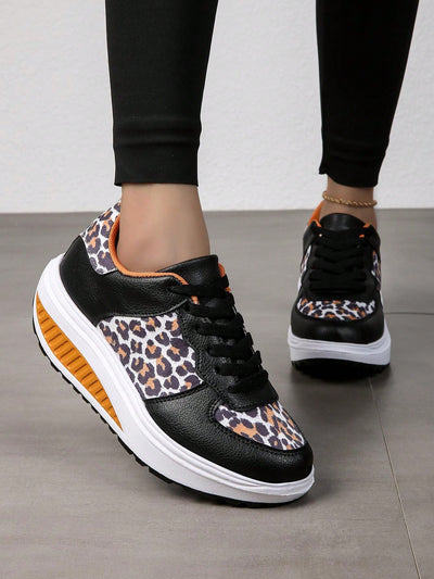 Stylish Leopard Print Athletic Sneakers with Thick Sole - Women's Platform Running Shoes