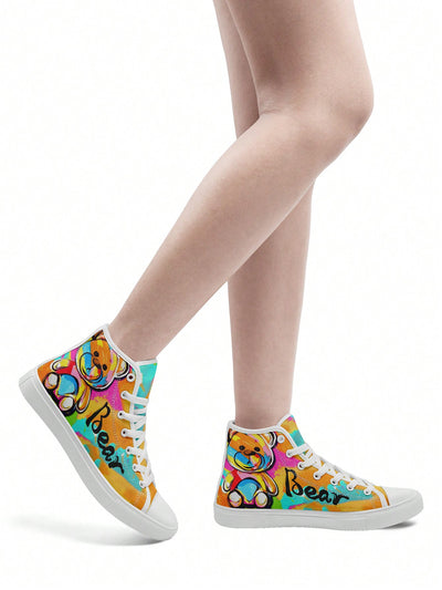 Colorful Bear Print High Top Sports Shoes - Lightweight and Breathable