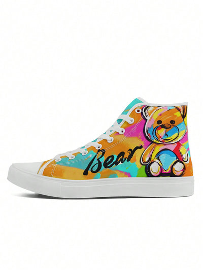 Colorful Bear Print High Top Sports Shoes - Lightweight and Breathable