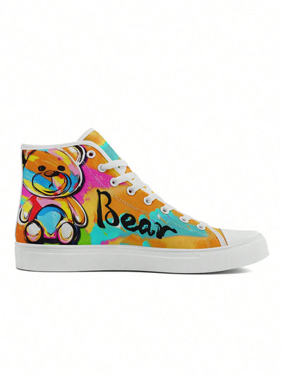 Colorful Bear Print High Top Sports Shoes - Lightweight and Breathable