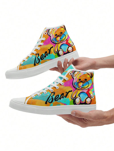 Colorful Bear Print High Top Sports Shoes - Lightweight and Breathable