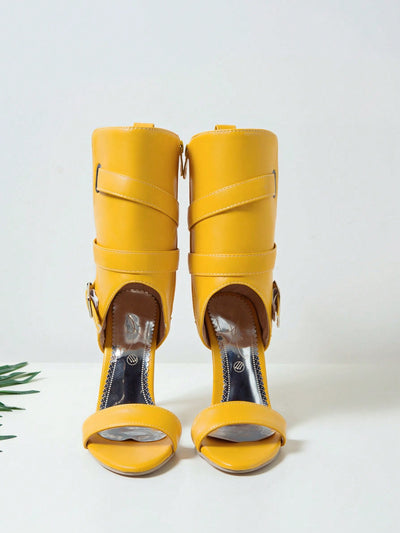 Chic and Versatile Round Toe Open Toe High Heeled Boots with Cutout Detail and Stiletto Heels