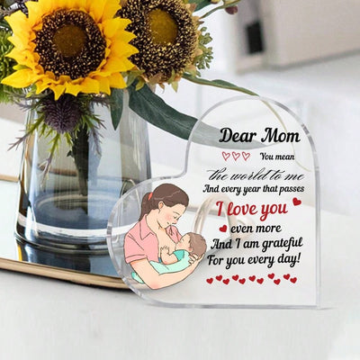 Dear Mom, You Mean the World to Me" Acrylic Heart Ornament - Mother's Day Gift