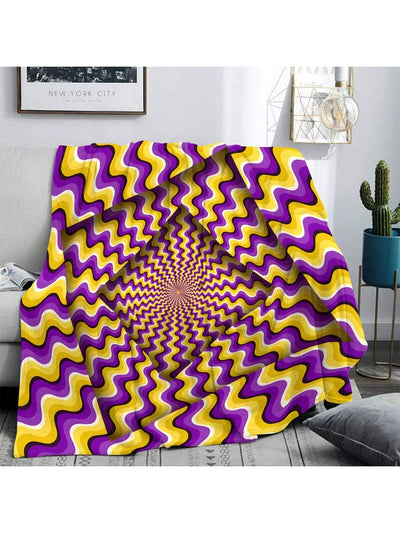 Geometric Bliss: Flannel Digital Print Blanket in Yellow and Purple for Cozy Homes and Travel