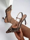 Vintage Floral Embroidered High Heel Buckle Strap Backless Shoes