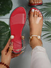 Summer Blossom: Floral Flat Sandals with Metal Buckle and Pearl Decoration for Women