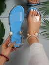 Summer Blossom: Floral Flat Sandals with Metal Buckle and Pearl Decoration for Women