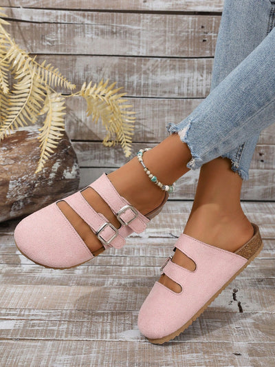 Step up Your Style Game with Square Buckle Striped Women's Flat Shoes