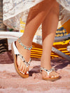 Starlight Sandals: Crystal Flower Embellished Flat Sandals with Starfish Detailing for Beach Holidays