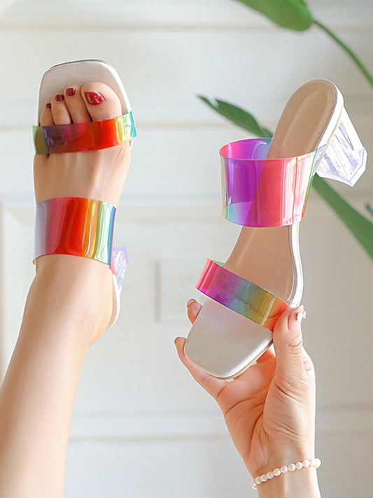Colorful Crystal Chunky Heel Sandals: Step Up Your Style Game