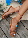European-American Style Gemstone Hollow Out Brown Flat Sandals for Vacation