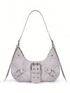 Gothic Chic: White Crocodile Shoulder Bag with Metal Buckles