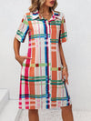 Women's Colorful Grid Pattern Printed Shirt Dress - Rainbow Grid Chic Shirt Dress