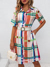 Women's Colorful Grid Pattern Printed Shirt Dress - Rainbow Grid Chic Shirt Dress