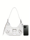 Gothic Chic: White Crocodile Shoulder Bag with Metal Buckles