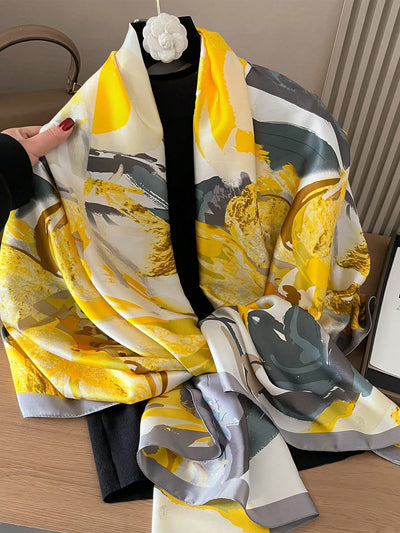 Chic White Printed Silk Scarf: Stylish Beach Shawl for Spring and Summer