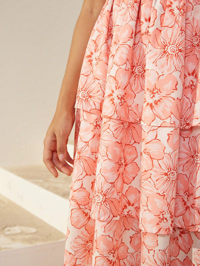 Floral Bliss: Vacation Beach Cami Strap Maxi Dress with Bowknot Detail