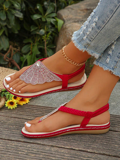 Diamond Braided Toe Ring Style Flat Sandals: Women's Summer 2024 New Arrival