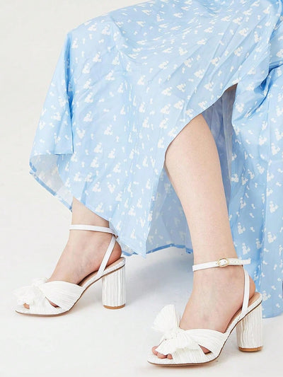 Elegant Bowknot Pleated Chunky High-Heeled Sandals - Perfect for Summer Weddings