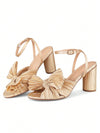 Elegant Bowknot Pleated Chunky High-Heeled Sandals - Perfect for Summer Weddings