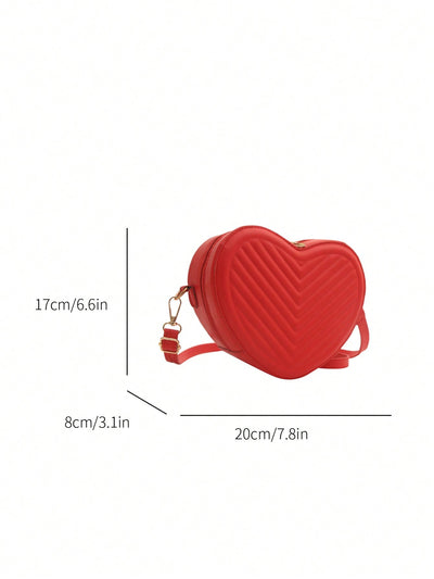 Romantic Heart-Shaped Crossbody Bag with V-Shaped Embossed Pattern - Perfect for Women