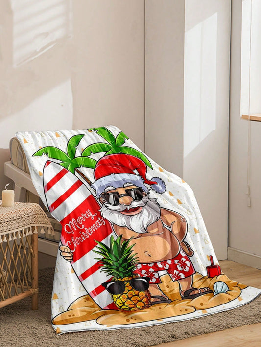 Santa Claus Surfing Flannel Blanket: The Perfect Christmas Gift for Holiday Enthusiasts