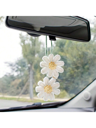 Boho Chic Blossom Drive: Woven Flower Car Hanging Ornament