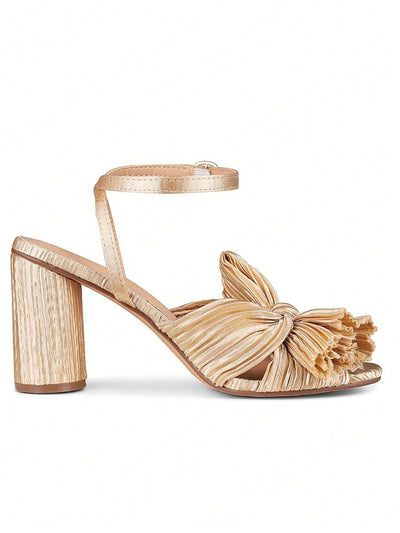 Elegant Bowknot Pleated Chunky High-Heeled Sandals - Perfect for Summer Weddings