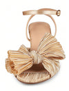 Elegant Bowknot Pleated Chunky High-Heeled Sandals - Perfect for Summer Weddings