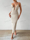 Chic Summer Vibes: Solid Color Hollow Out Knitted Tank Dress