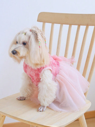 Gradient Rose Rhinestone Bowknot Princess Dress for Cats and Dogs