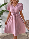 Elegant Charm V-Neck Dress with Belted Waist