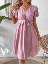 Elegant Charm V-Neck Dress with Belted Waist