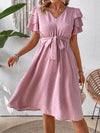 Elegant Charm V-Neck Dress with Belted Waist