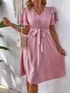 Elegant Charm V-Neck Dress with Belted Waist