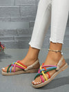 Multicolor Rainbow Flat Summer Sandals: Stylish Mule Style with Weaved Bottom for Comfort and Easy Slip-On Wrap Toe