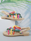 Multicolor Rainbow Flat Summer Sandals: Stylish Mule Style with Weaved Bottom for Comfort and Easy Slip-On Wrap Toe