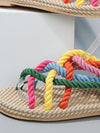 Multicolor Rainbow Flat Summer Sandals: Stylish Mule Style with Weaved Bottom for Comfort and Easy Slip-On Wrap Toe