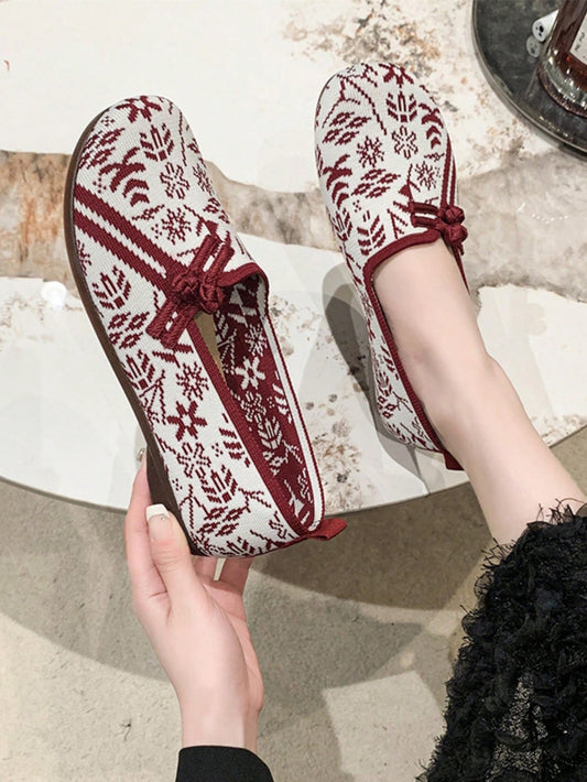 Stylish and Comfortable Red Flat Shoes with Beijing Opera Embroidery