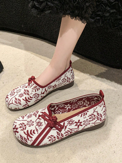 Stylish and Comfortable Red Flat Shoes with Beijing Opera Embroidery