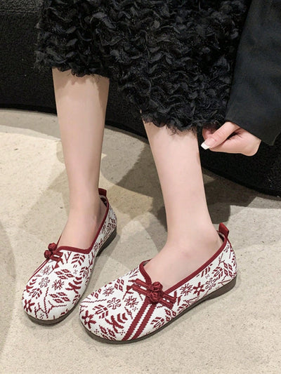 Stylish and Comfortable Red Flat Shoes with Beijing Opera Embroidery