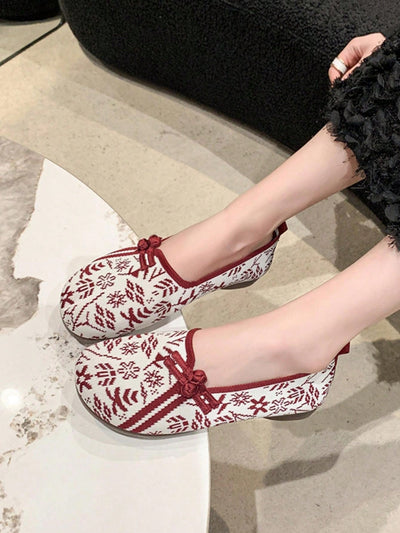 Stylish and Comfortable Red Flat Shoes with Beijing Opera Embroidery