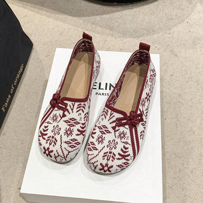 Stylish and Comfortable Red Flat Shoes with Beijing Opera Embroidery