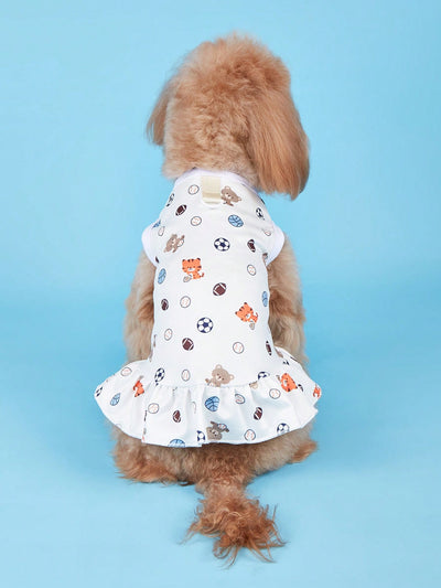 Fruity Fun Pet Dress: Avocado, Lemon, Watermelon, Banana Pattern with Leash Buckle