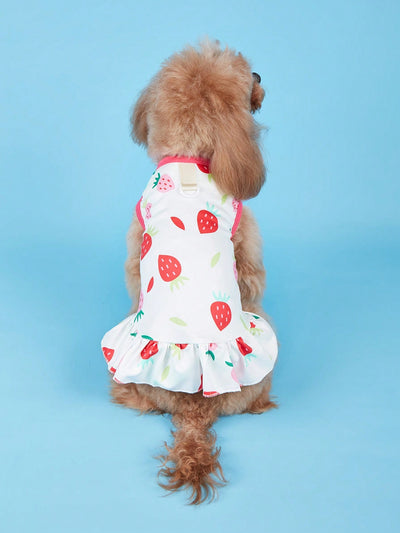 Fruity Fun Pet Dress: Avocado, Lemon, Watermelon, Banana Pattern with Leash Buckle