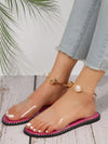 Summer Blossom: Floral Flat Sandals with Metal Buckle and Pearl Decoration for Women