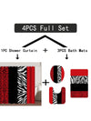 Chic Leopard Print Shower Curtain Set – Black & White with Red Stripes | Stylish Bathroom Decor