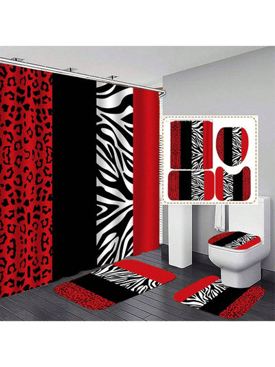 Leopard Print and Vertical Stripe Inspirational Quote Shower Curtain Set